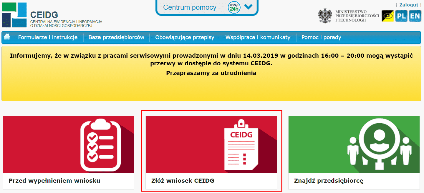 Założenie działalności gospodarczej przez internet - krok 1