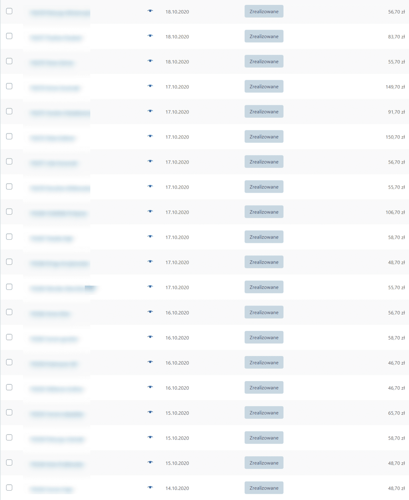 Lista zam&oacute;wień w sklepie - miesiąc 10 - październik 2020 - część 2