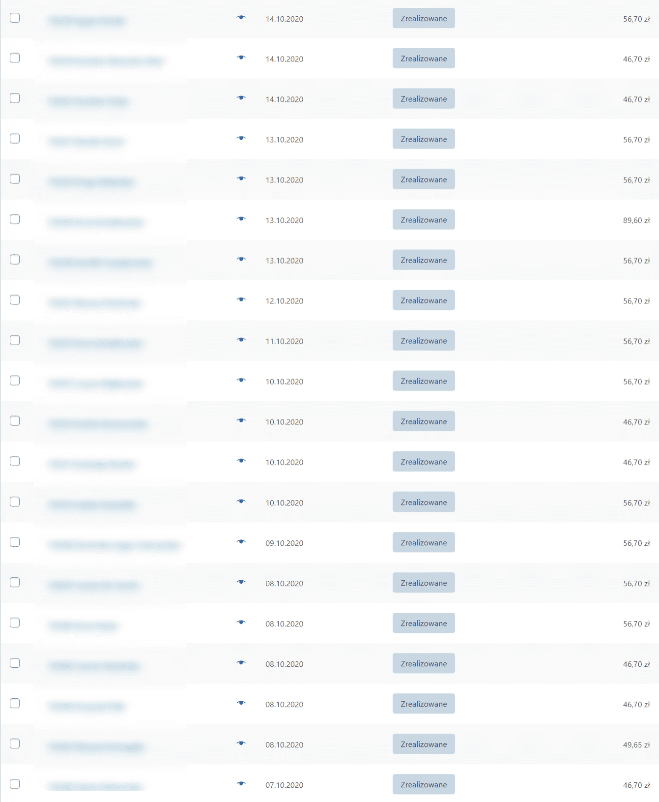 Lista zam&oacute;wień w sklepie - miesiąc 10 - październik 2020 - część 3