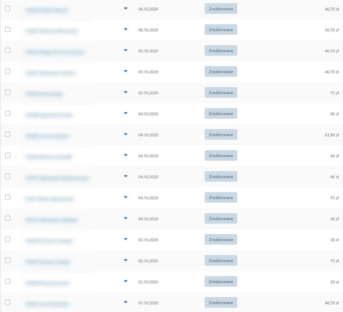 Lista zam&oacute;wień w sklepie - miesiąc 10 - październik 2020 - część 4