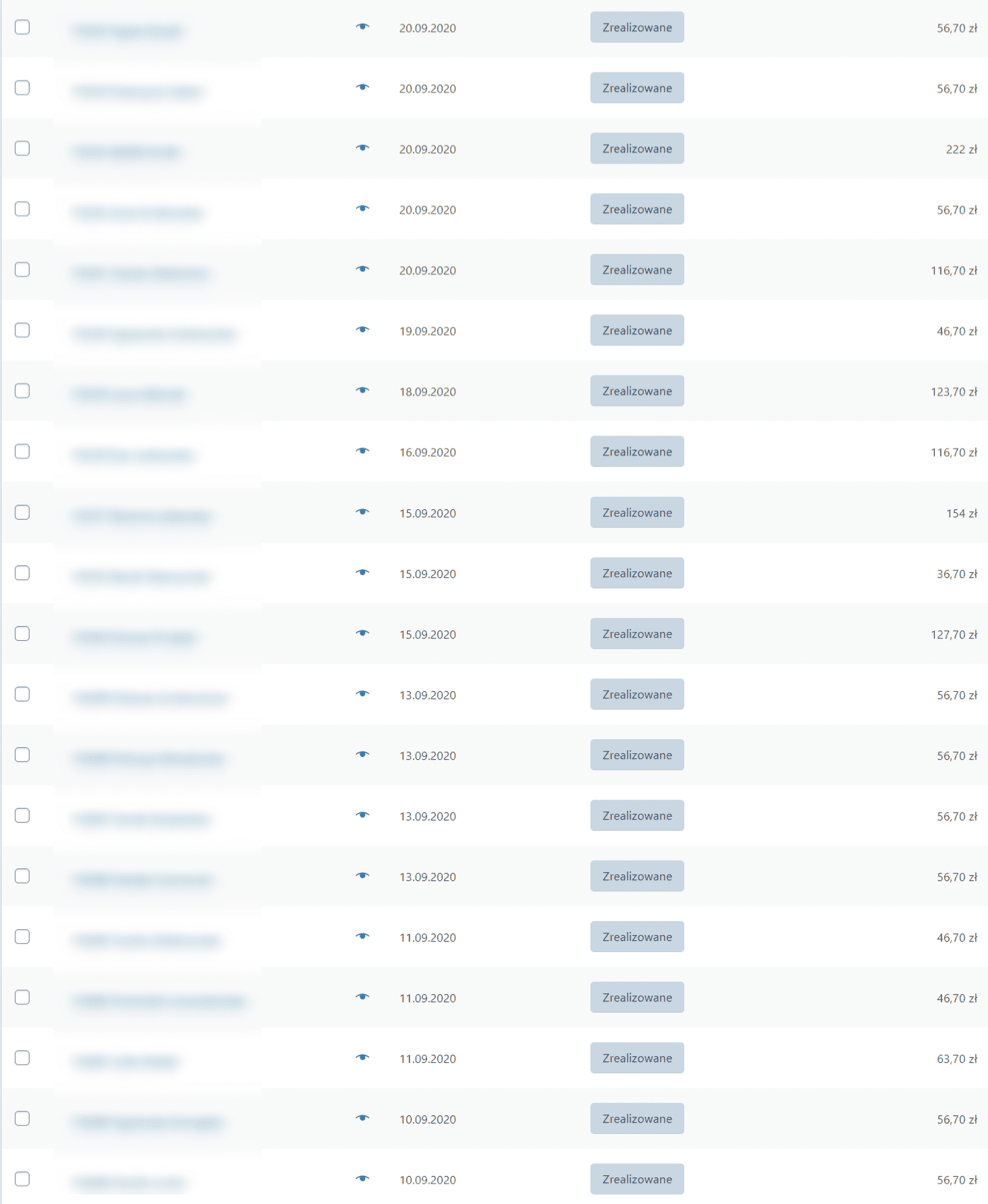 Lista zam&oacute;wień w sklepie - miesiąc 9 - wrzesień 2020 - część 2