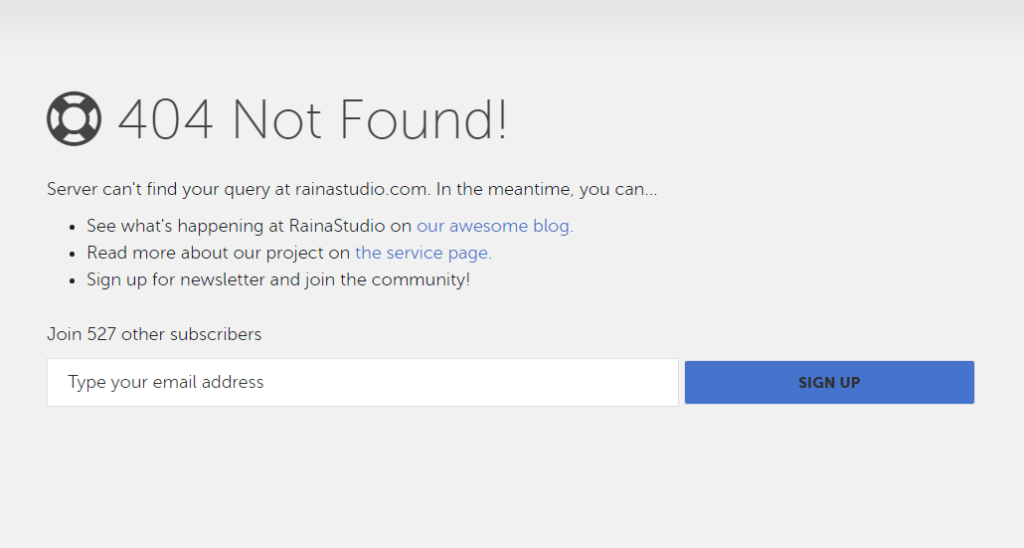 Zapis na newsletter na stronie błędu 404