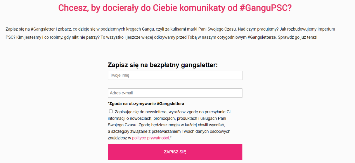 Zapis na newsletter na stronie o firmie