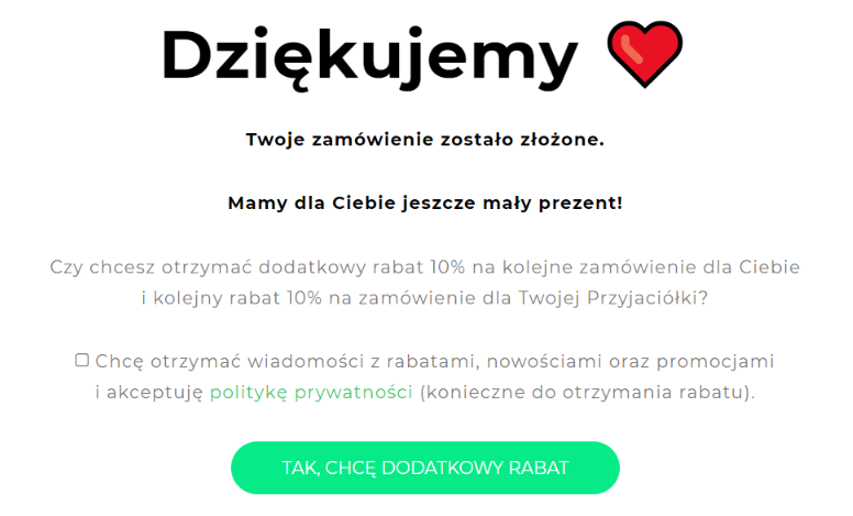 Zapis na newsletter na stronie z podziękowaniem
