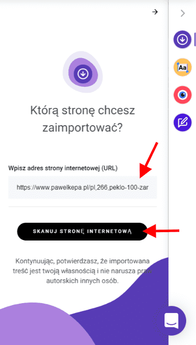Importert tekst&oacute;w w kreatorze Zyro