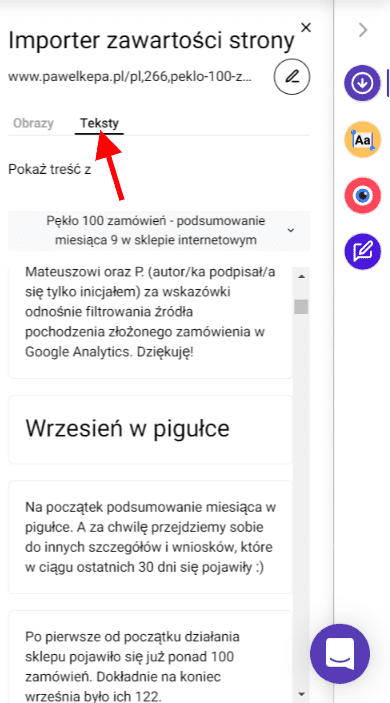 Importer zawartości w kreatorze Zyro