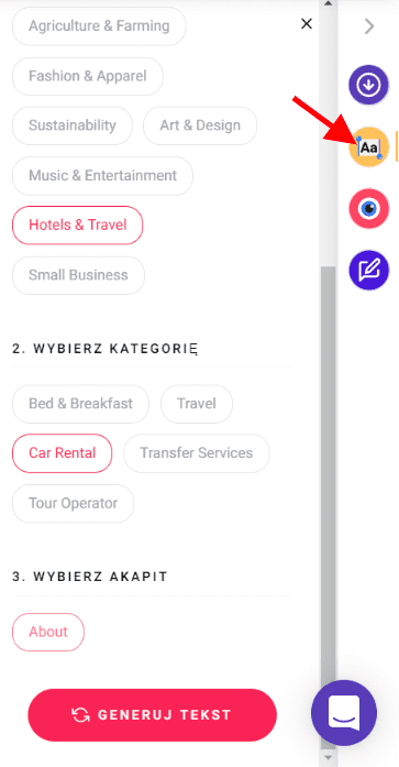 Generator tekst&oacute;w w kreatorze Zyro