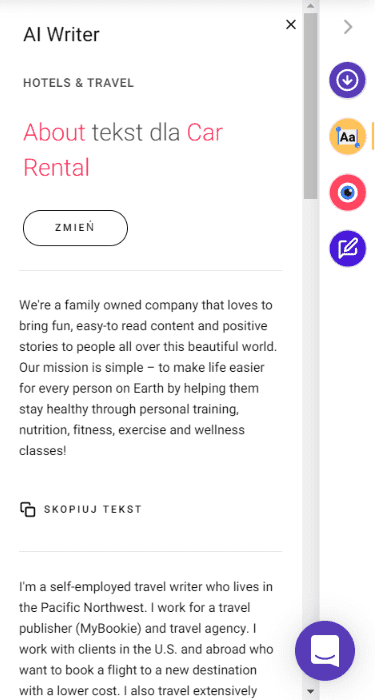 AI Writer w kreatorze Zyro
